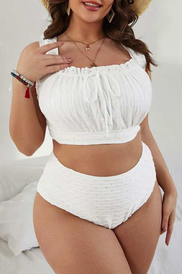 White Wide Strap Ruched Crop Top and Shorts Vacation Beach Swimwear With Paddings