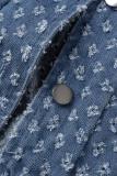 Blue Casual Solid Patchwork Turndown Collar Sleeveless Regular Denim Waistcoats
