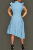 Light Blue Casual Solid Patchwork Turndown Collar Irregular Dress Dresses