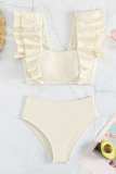 Cream White Sexy Solid Patchwork Backless Swimwears (With Paddings)