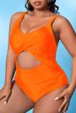 Plus Size Black Sleeveless Backless Cutout Vacation Beach Cami One Piece Swimwear With Paddings