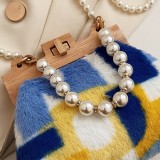 Blue Casual Daily Patchwork Pearl Bags