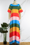 Colour Casual Striped Patchwork O Neck A Line Dresses