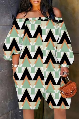 Green Casual Print Patchwork Off the Shoulder Regular Romper