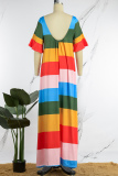 Colour Casual Striped Patchwork O Neck A Line Dresses