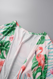 Pink Casual Vacation Print Printing Cardigan Collar Long Sleeve Two Pieces