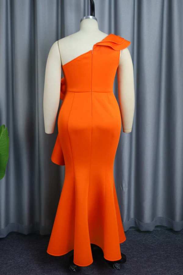 Wholesale Orange Sexy Formal Solid Patchwork Backless Oblique Collar ...