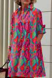 Multicolor Casual Print Patchwork Turndown Collar Shirt Dress Dresses