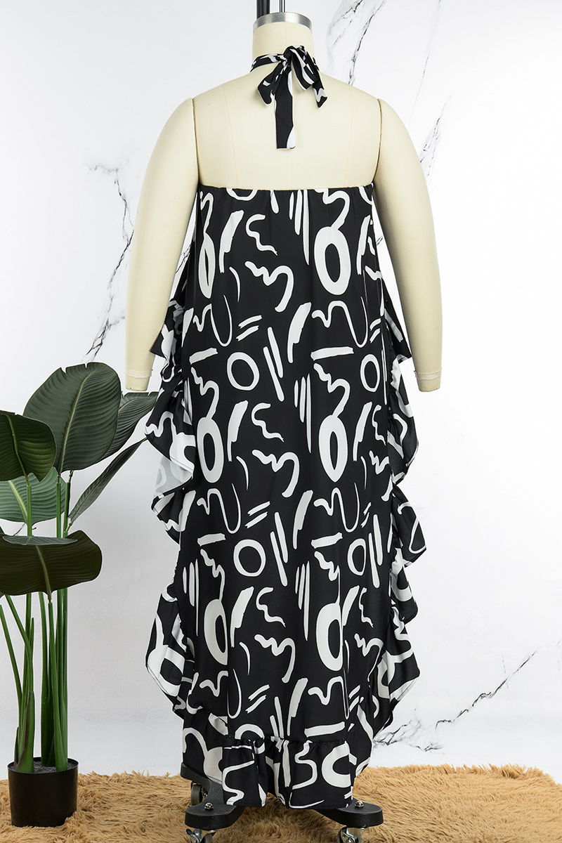 Casual Geometric Print Without Belt Halter Sleeveless Two Pieces(No Belt) main image 0