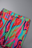 Colour Casual Daily Mixed Printing Color Block Hollowed Out Printing Contrast Halter Sleeveless Two Pieces