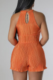 Orange Casual Solid Patchwork Fold O Neck Sleeveless Two Pieces