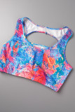 Multicolor Casual Sportswear Print Backless U Neck Sleeveless Two Pieces