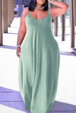 Cyan Sexy Casual Solid Backless Spaghetti Strap Long Dress Dresses