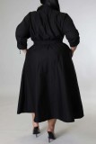 Black Casual Solid Patchwork Turndown Collar Shirt Dress Plus Size Dresses