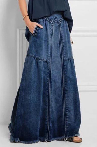 Dark Blue Fashion Street Solid Loose Mid Waist Type A Bottoms