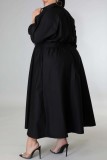 Black Casual Solid Patchwork Turndown Collar Shirt Dress Plus Size Dresses