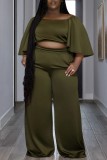 Orange Casual Solid Basic O Neck Plus Size Two Pieces
