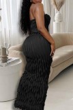 Black Sexy Casual Solid Backless Strapless Long Dress Dresses