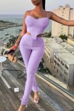 Purple Sexy Casual Solid Backless Asymmetrical Spaghetti Strap Sleeveless Two Pieces