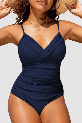 Tibetan Blue Sexy Solid Backless Fold Swimwears (With Paddings)