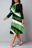 Green Casual Print Patchwork O Neck Long Sleeve Two Pieces