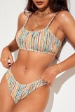 Colour Sexy Casual Print Backless Swimwears (With Paddings)