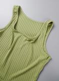 Yellow Casual Solid Patchwork U Neck Sleeveless Three Pieces