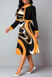Yellow Casual Print Patchwork O Neck Long Sleeve Two Pieces