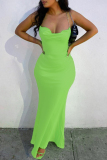 Green Sexy Solid Patchwork Backless Halter Long Dress Dresses