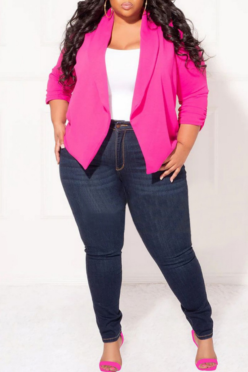 Casual Pocket Texture Turndown Collar Plus Size Overcoat