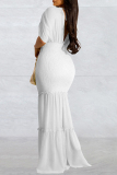 Red Casual Solid Patchwork Backless V Neck Long Dress Dresses