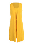 Yellow Casual Solid Patchwork U Neck Sleeveless Three Pieces