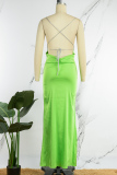 Green Sexy Solid Patchwork Backless Halter Long Dress Dresses