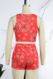 Red Casual Print Patchwork U Neck Sleeveless Two Pieces