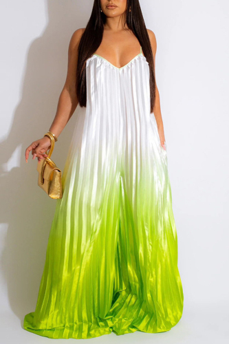 Green Sexy Casual Gradual Change Print Backless Spaghetti Strap Regular Jumpsuits