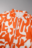 Orange Casual Print Basic Shirt Collar Long Sleeve Two Pieces