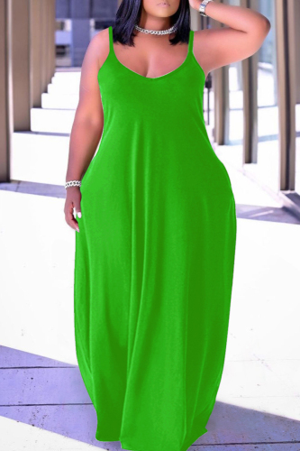 Green Sexy Casual Solid Backless Spaghetti Strap Long Dress Dresses