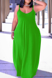 Green Sexy Casual Solid Backless Spaghetti Strap Long Dress Dresses