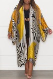 Gold Casual Print Cardigan Outerwear