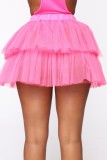 Pink Sexy Solid Patchwork High Waist Conventional Solid Color Skirt (Without Panties)