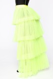 Fluorescent Green Casual Solid Patchwork Regular Conventional Solid Color Skirt (Without Panties)
