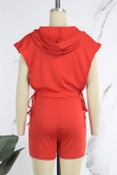 Red Casual Solid Bandage Patchwork Zipper Zipper Collar Sleeveless Two Pieces