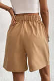 Khaki Casual Solid Loose High Waist Wide Leg Solid Color Bottoms