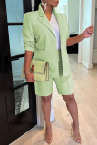 Light Green Casual Solid Basic Two Lapel Long Sleeve Two Pieces