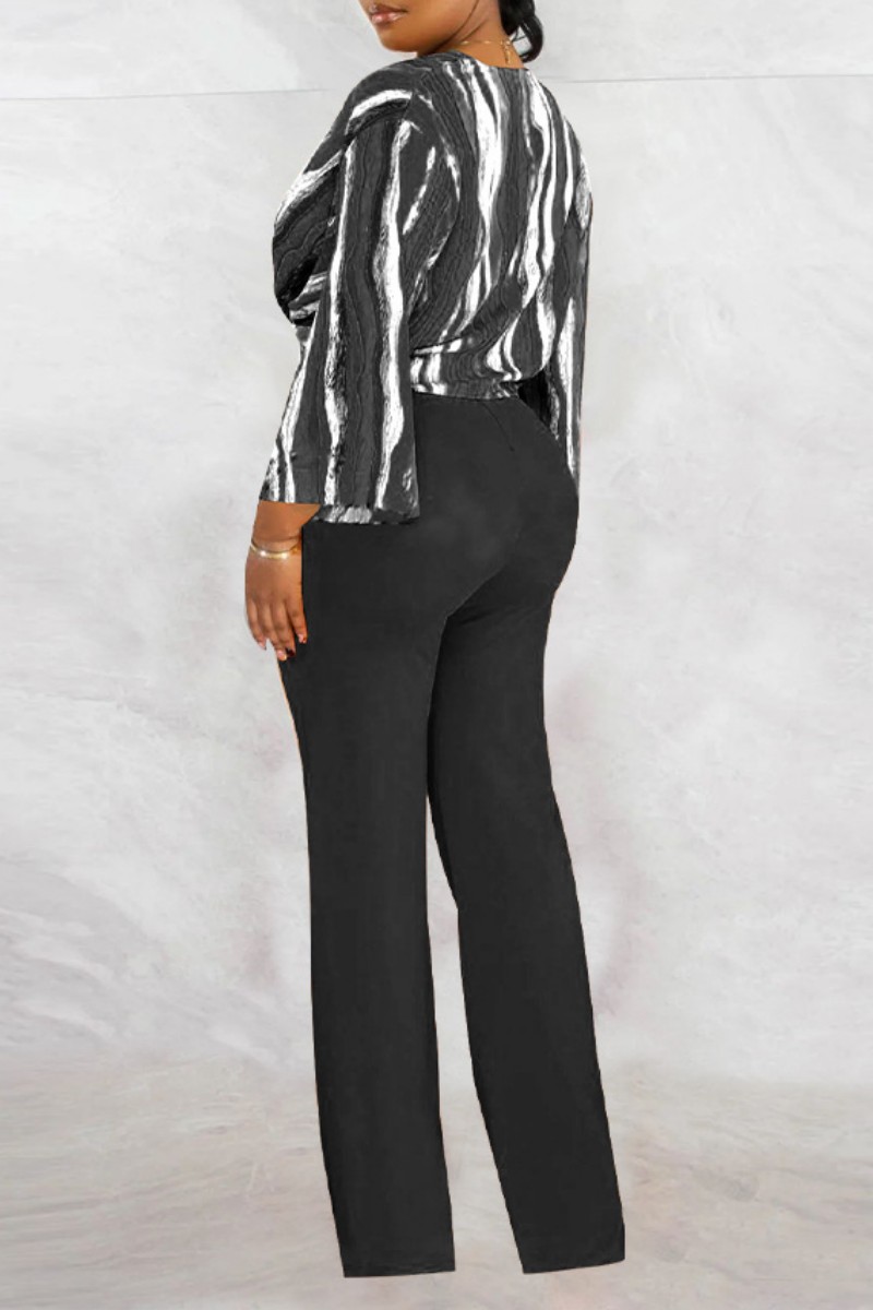 Casual Gradient Print Pocket Contrast V Neck Nine Points Sleeve Two Pieces main image 1