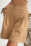Khaki Casual Solid Loose High Waist Wide Leg Solid Color Bottoms