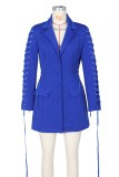 Blue Casual Solid Patchwork Turndown Collar Suit Dress Dresses