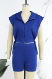 Blue Casual Solid Bandage Patchwork Zipper Zipper Collar Sleeveless Two Pieces