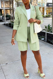 Light Green Casual Solid Basic Two Lapel Long Sleeve Two Pieces