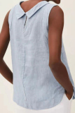 Light Blue Casual Solid O Neck Tops